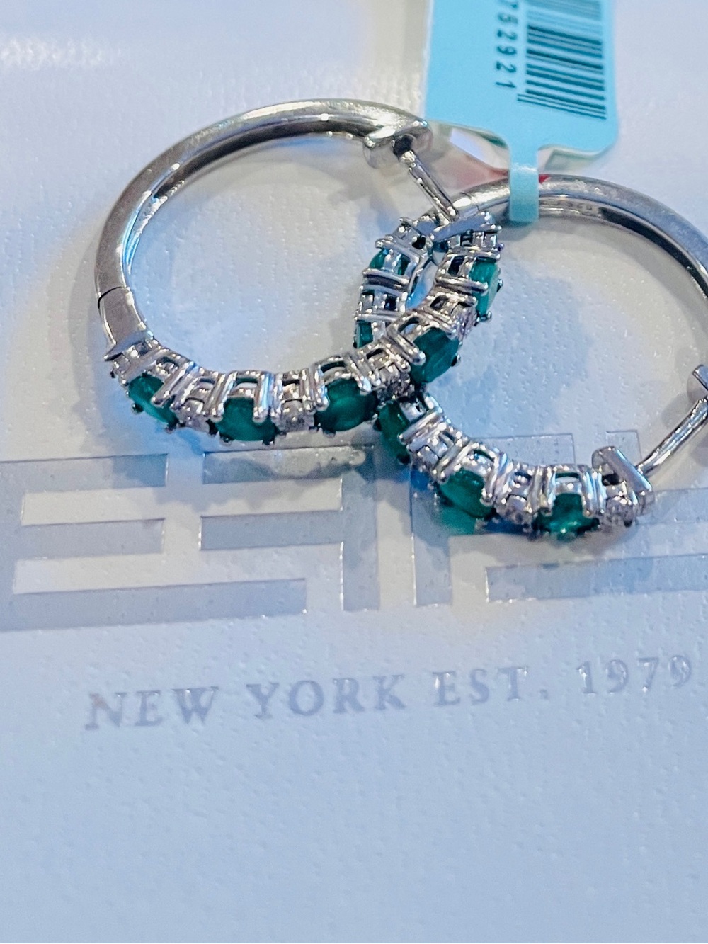 Effy Sterling Silver Diamond, Natural Emerald Hoop Earrings. NWT. Lovely! - Picture 7 of 7